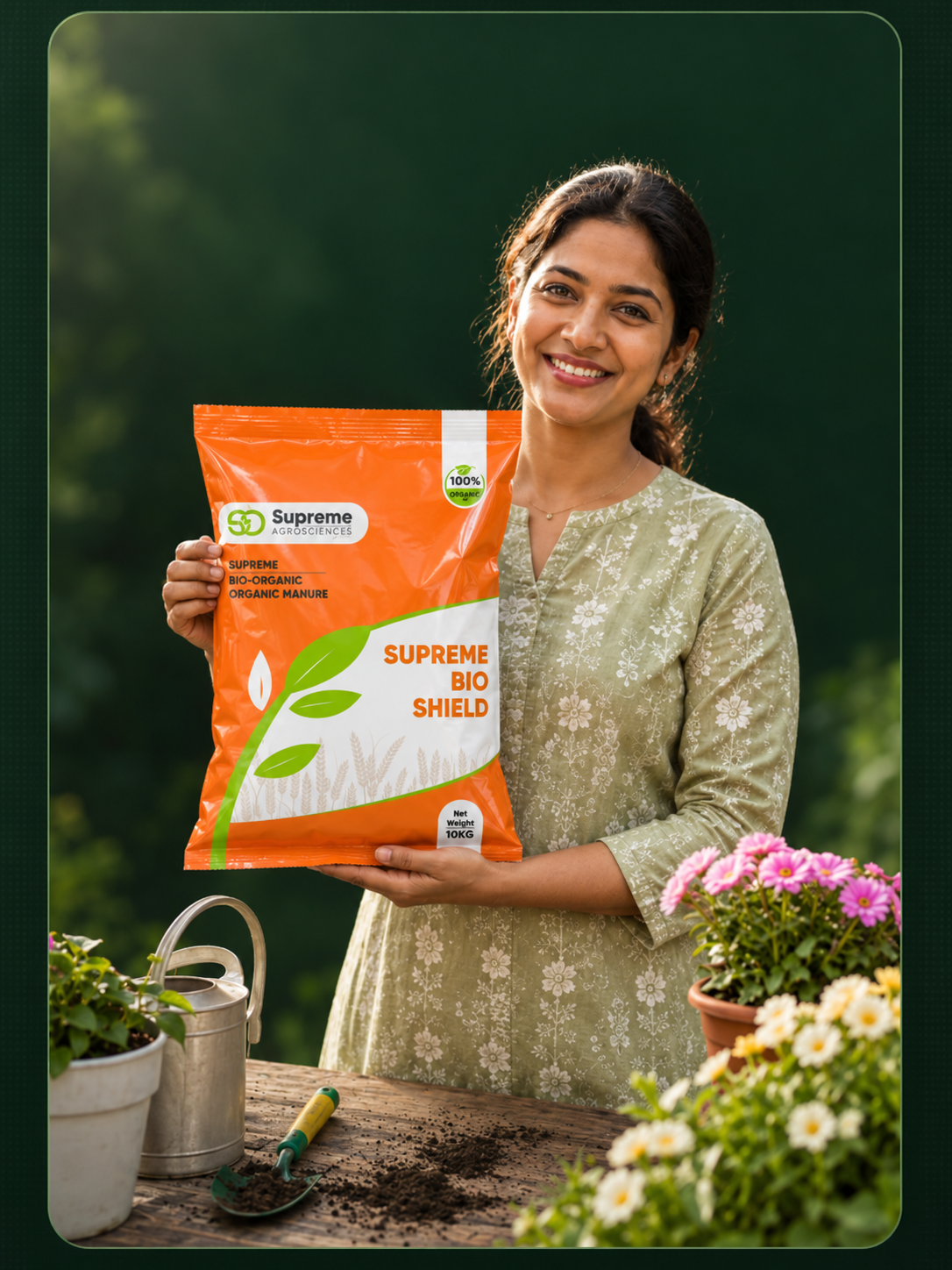 Home gardener holding Supreme Bio Shield