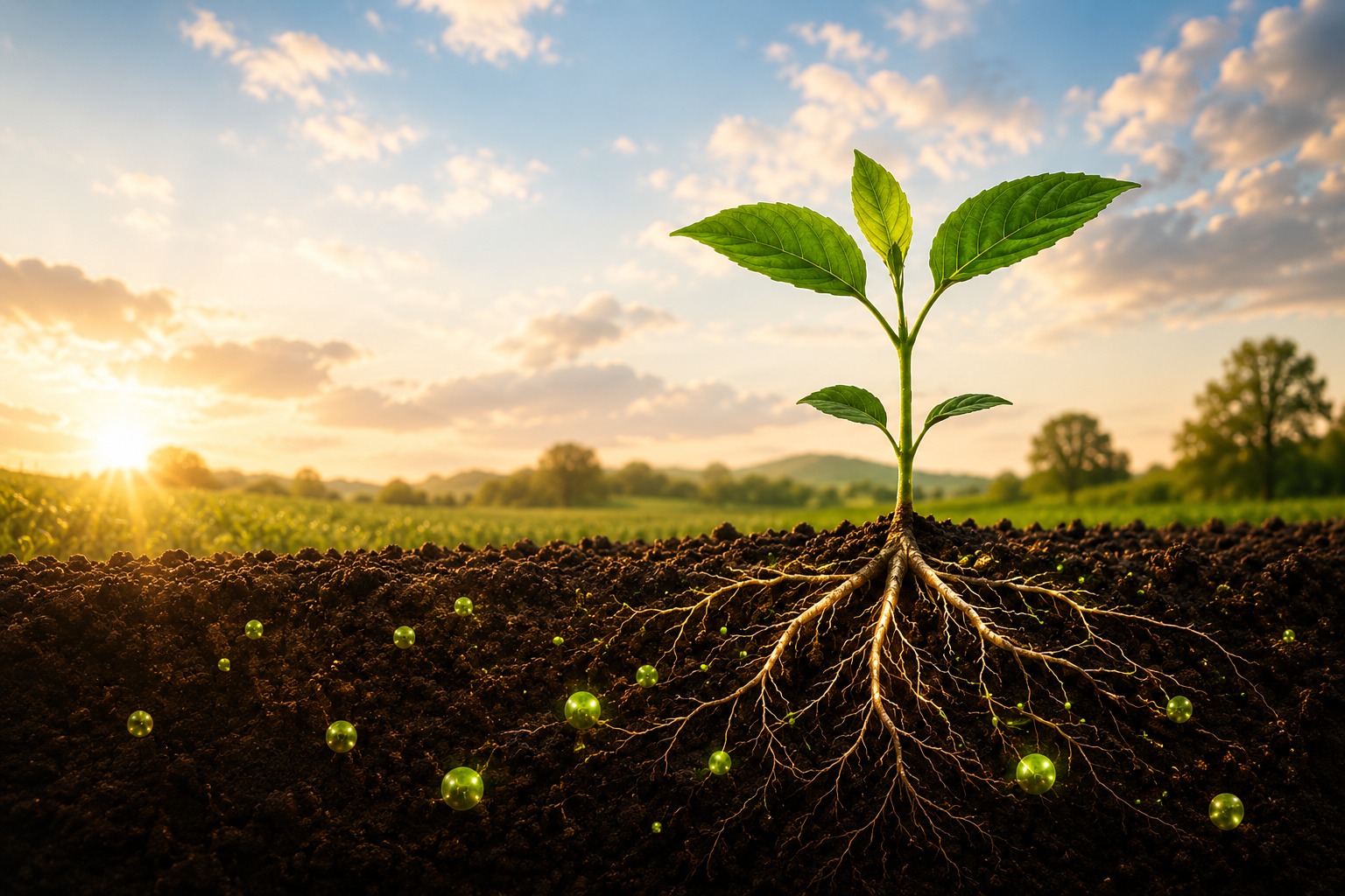 Hero: plant with roots in a soil cross-section